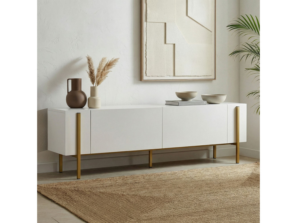 Soporte de TV de madera "Nexus" - 180 x 30 x 45 cm - Blanco / Dorado