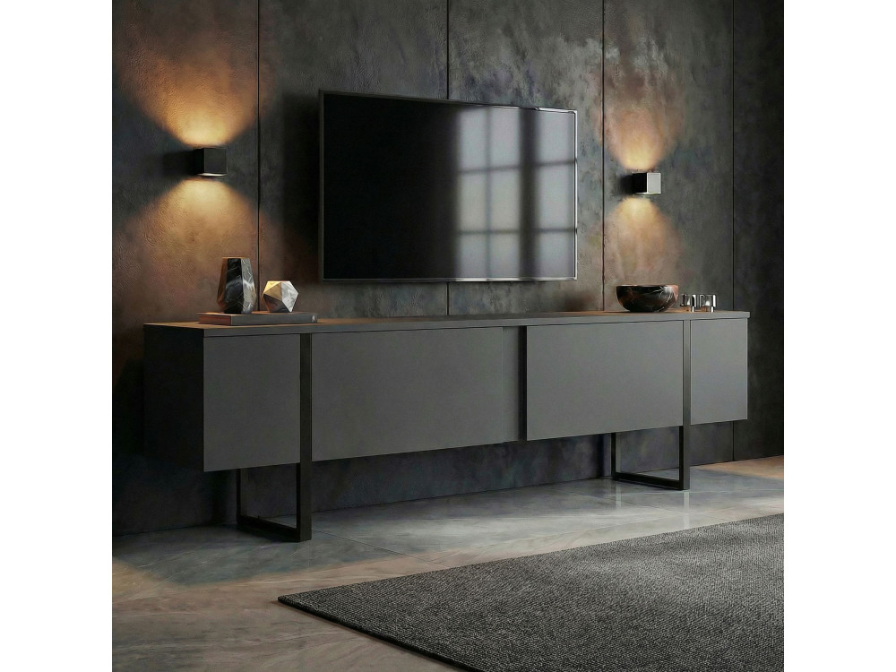 Soporte de TV de madera "Onera" - 180 x 30 x 50 cm - Antracita / Negro