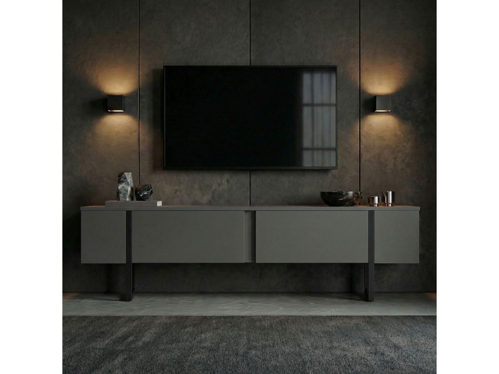 Soporte de TV de madera "Onera" - 180 x 30 x 50 cm - Antracita / Negro