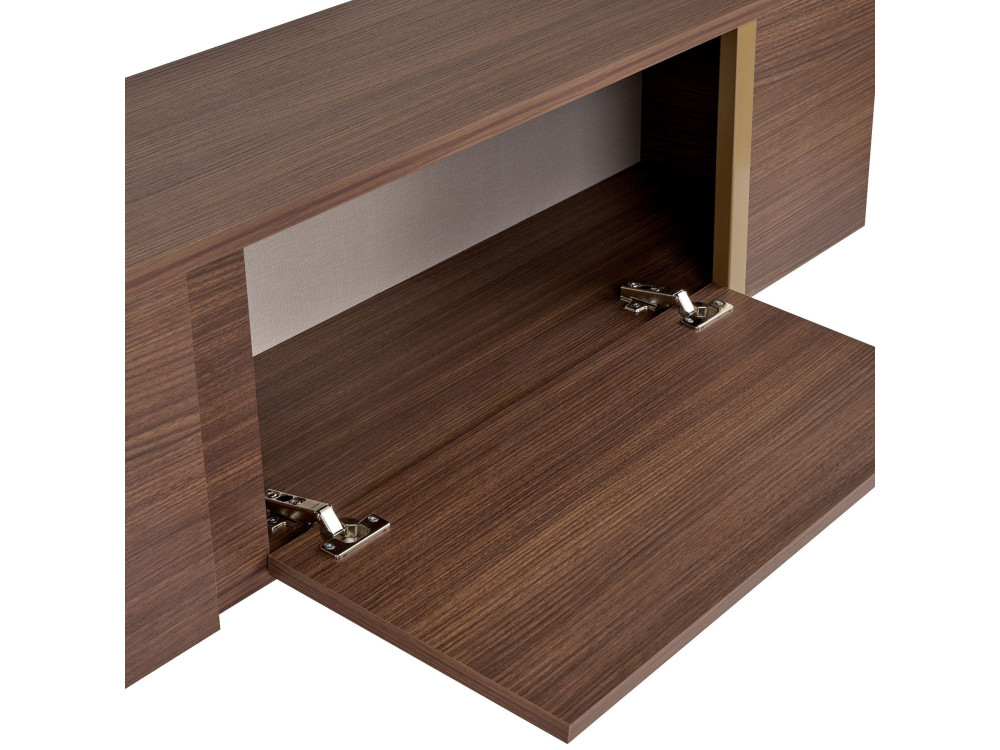 Soporte de TV de madera "Onera" - 180 x 30 x 50 cm - Nogal / Oro