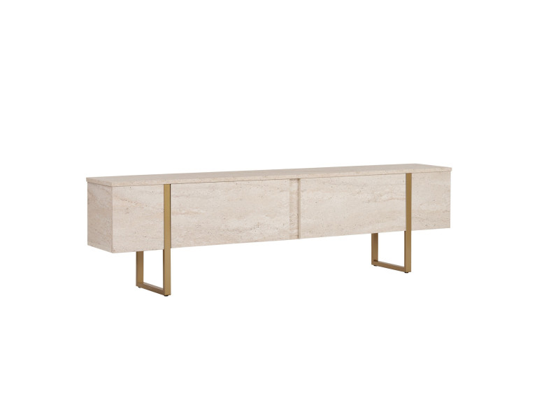 Soporte de TV de madera "Onera" - 180 x 30 x 50 cm - Travertino / Oro