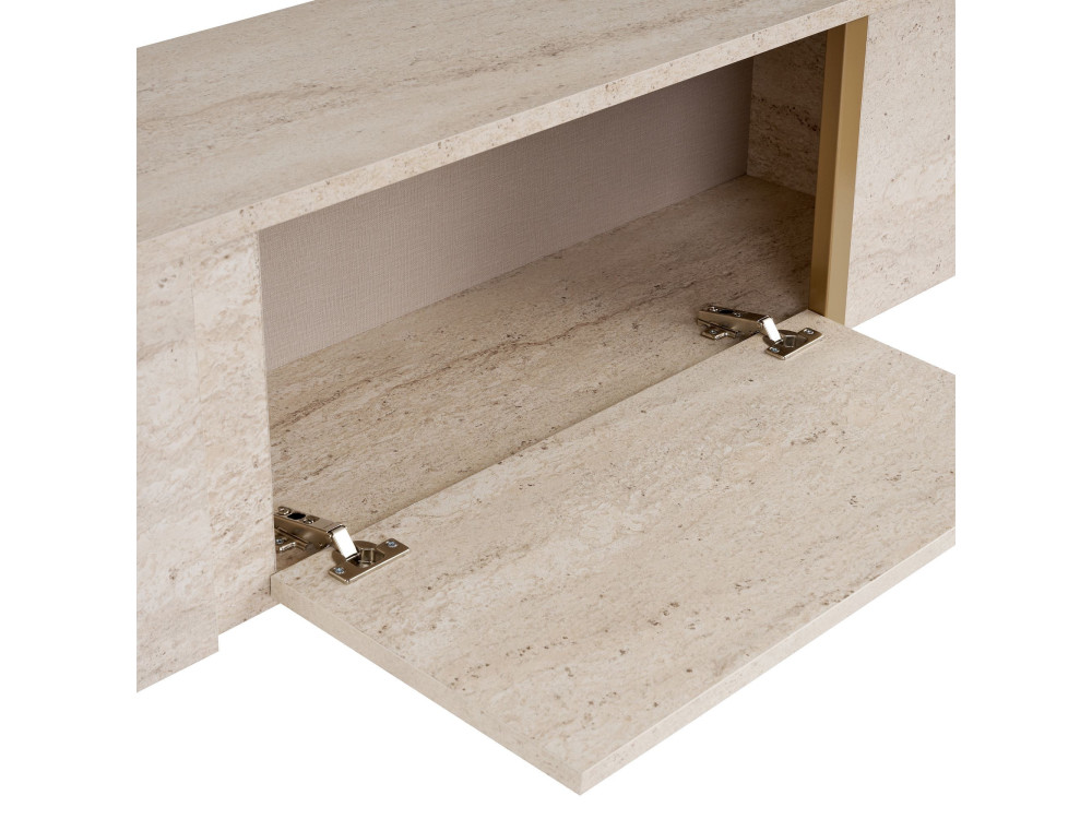 Soporte de TV de madera "Onera" - 180 x 30 x 50 cm - Travertino / Oro