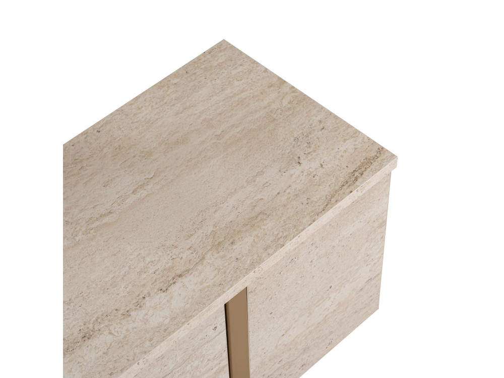 Soporte de TV de madera "Onera" - 180 x 30 x 50 cm - Travertino / Oro