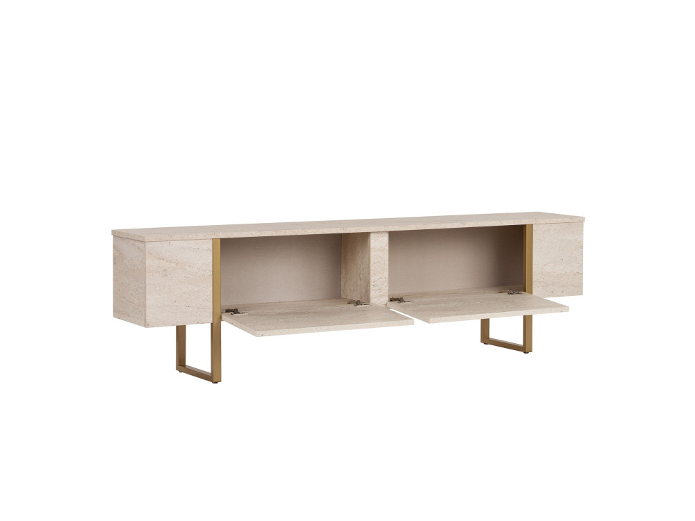 Soporte de TV de madera "Onera" - 180 x 30 x 50 cm - Travertino / Oro
