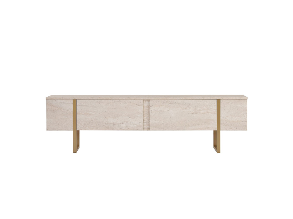 Soporte de TV de madera "Onera" - 180 x 30 x 50 cm - Travertino / Oro