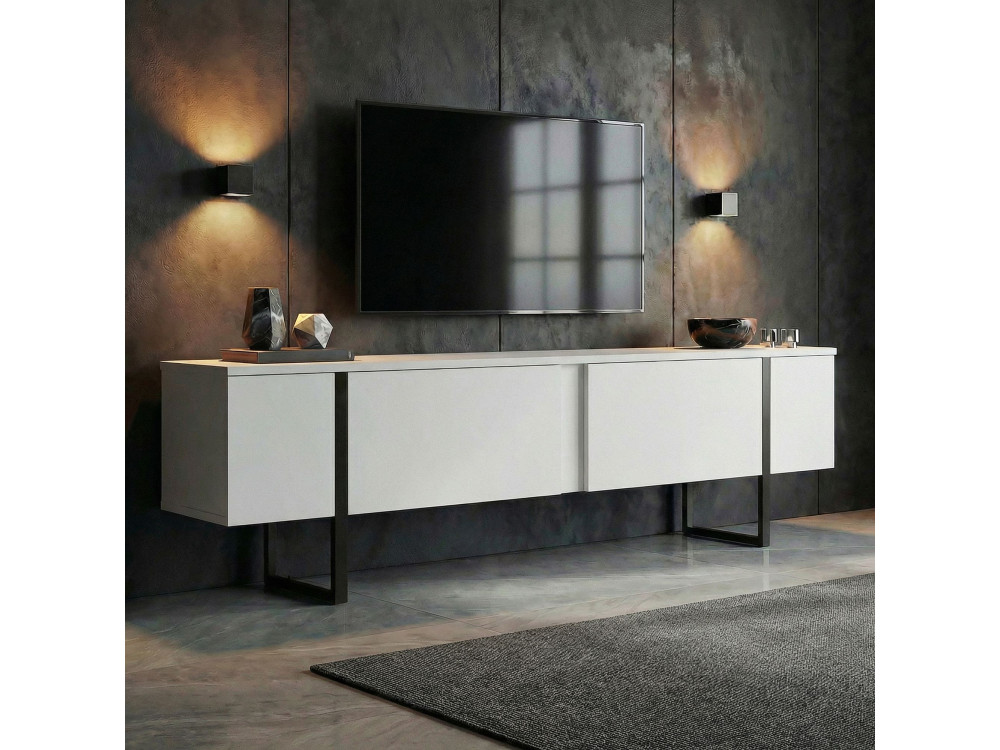Soporte de TV de madera "Onera" - 180 x 30 x 45 cm - BlancoNegro