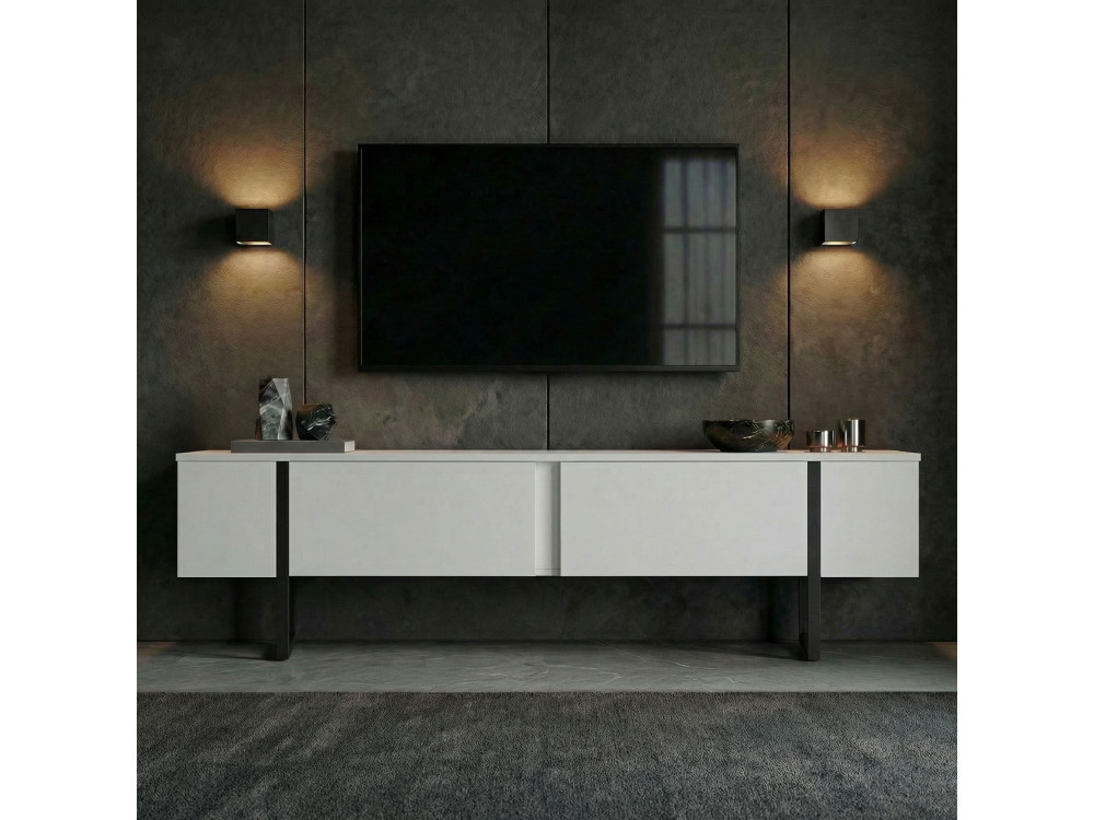 Soporte de TV de madera "Onera" - 180 x 30 x 45 cm - BlancoNegro