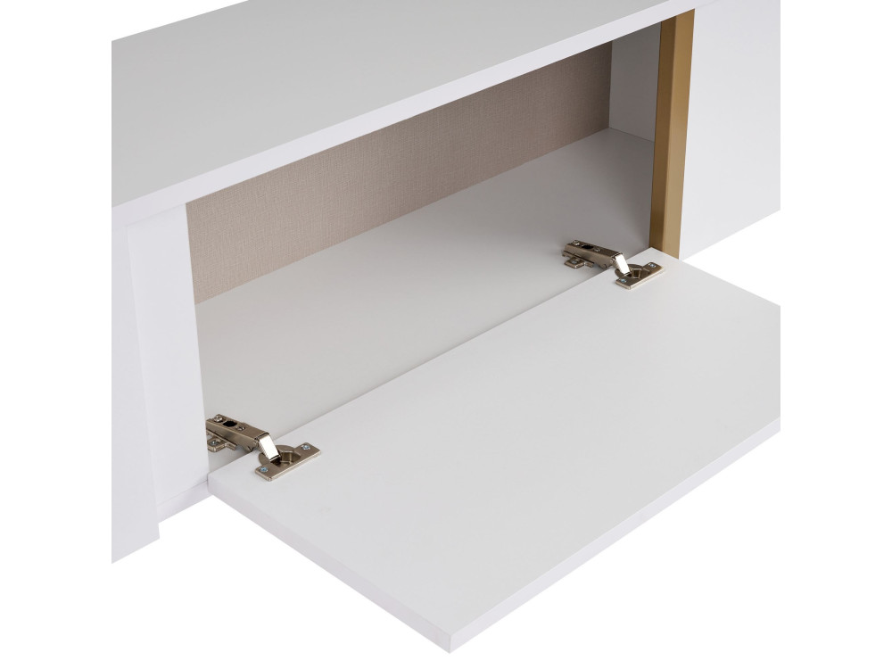 Soporte de TV de madera "Onera" - 180 x 30 x 50 cm - Blanco / Dorado