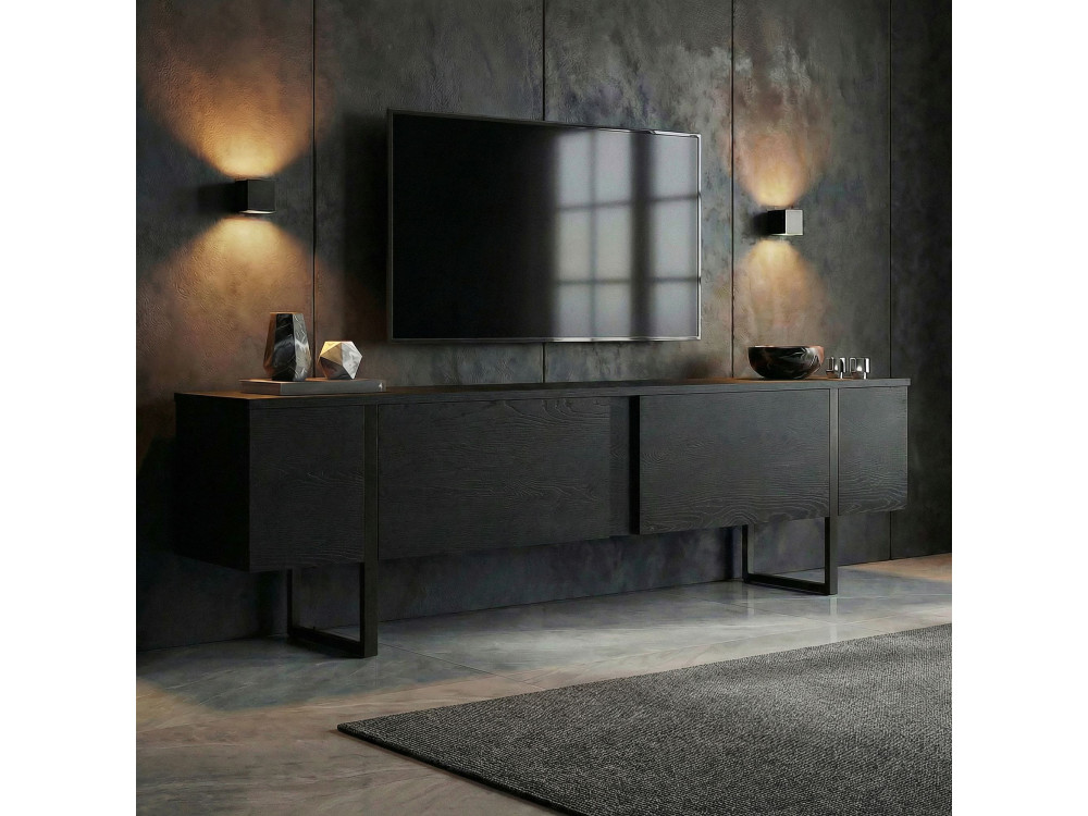 Soporte de TV de madera "Onera" - 180 x 30 x 50 cm - Negro / Madera negra
