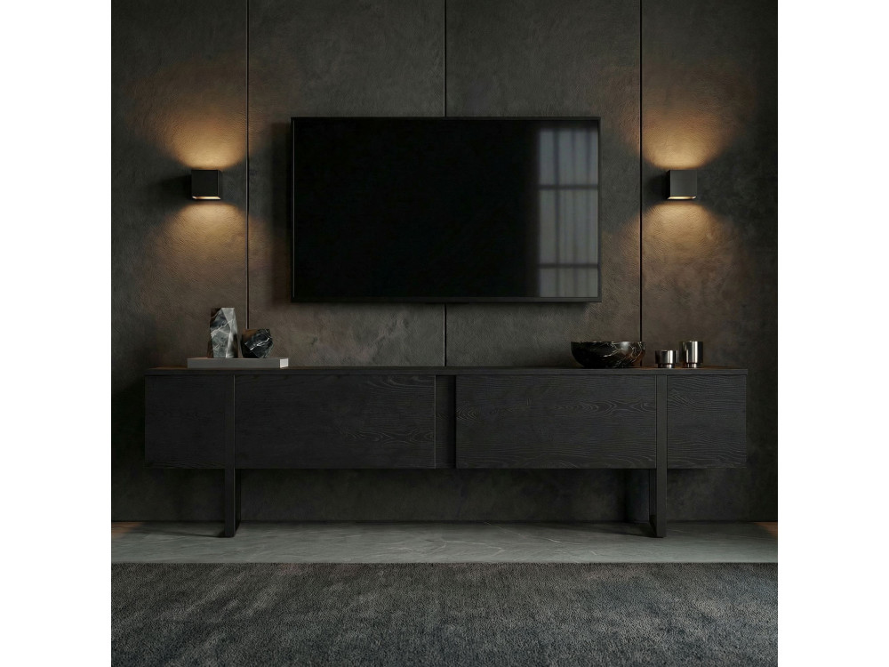 Soporte de TV de madera "Onera" - 180 x 30 x 50 cm - Negro / Madera negra