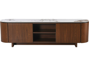 Soporte de TV de madera "Stonea" con tapa de cerámica - 200 x 40 x 55 cm - Marrón