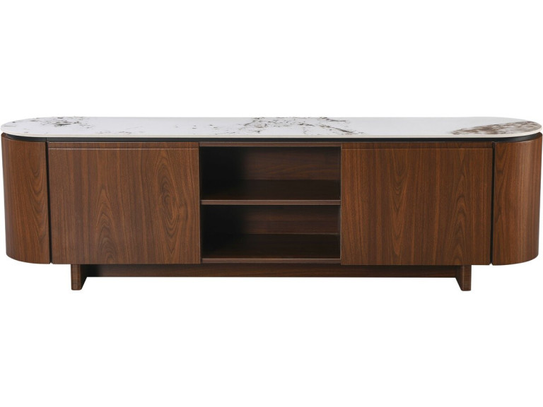 Soporte de TV de madera "Stonea" con tapa de cerámica - 200 x 40 x 55 cm - Marrón