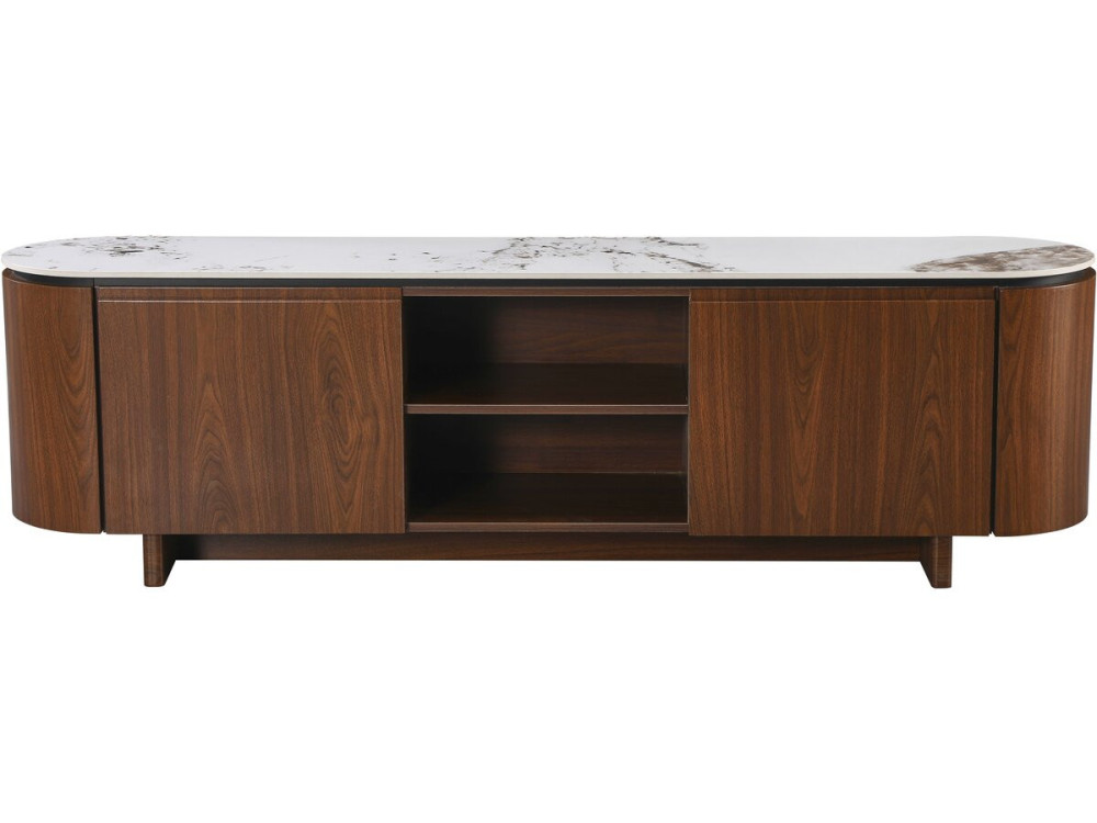 Soporte de TV de madera "Stonea" con tapa de cerámica - 200 x 40 x 55 cm - Marrón