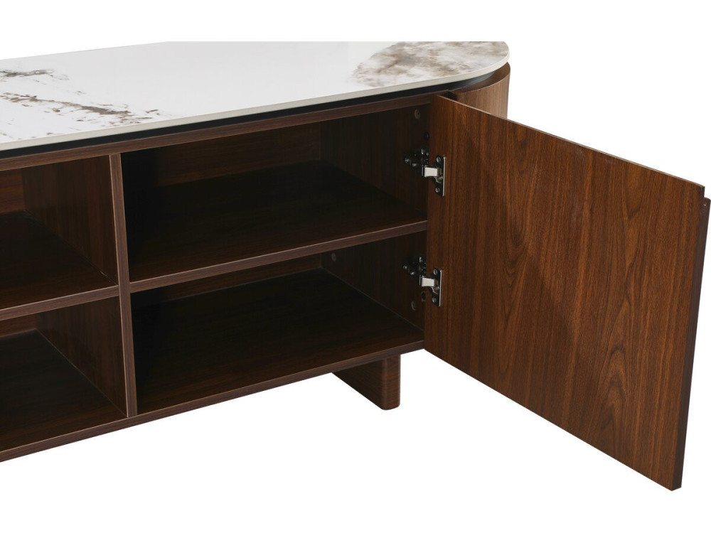 Soporte de TV de madera "Stonea" con tapa de cerámica - 200 x 40 x 55 cm - Marrón