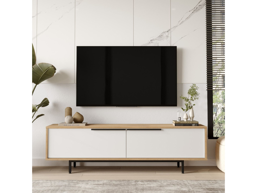 Soporte de TV de madera "ON1-SW" - 160 x 35 x 45 cm - Blanco