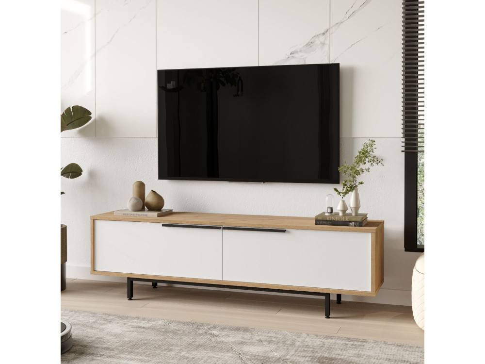 Soporte de TV de madera "ON1-SW" - 160 x 35 x 45 cm - Blanco