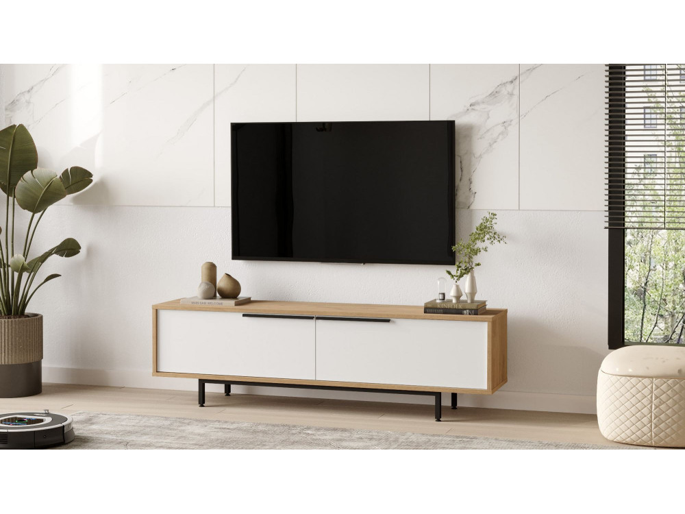 Soporte de TV de madera "ON1-SW" - 160 x 35 x 45 cm - Blanco