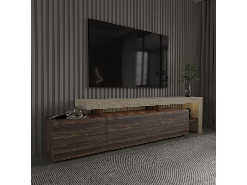 Soporte de TV de madera "Beliz" - 192 x 37 x 53 cm - Marrón