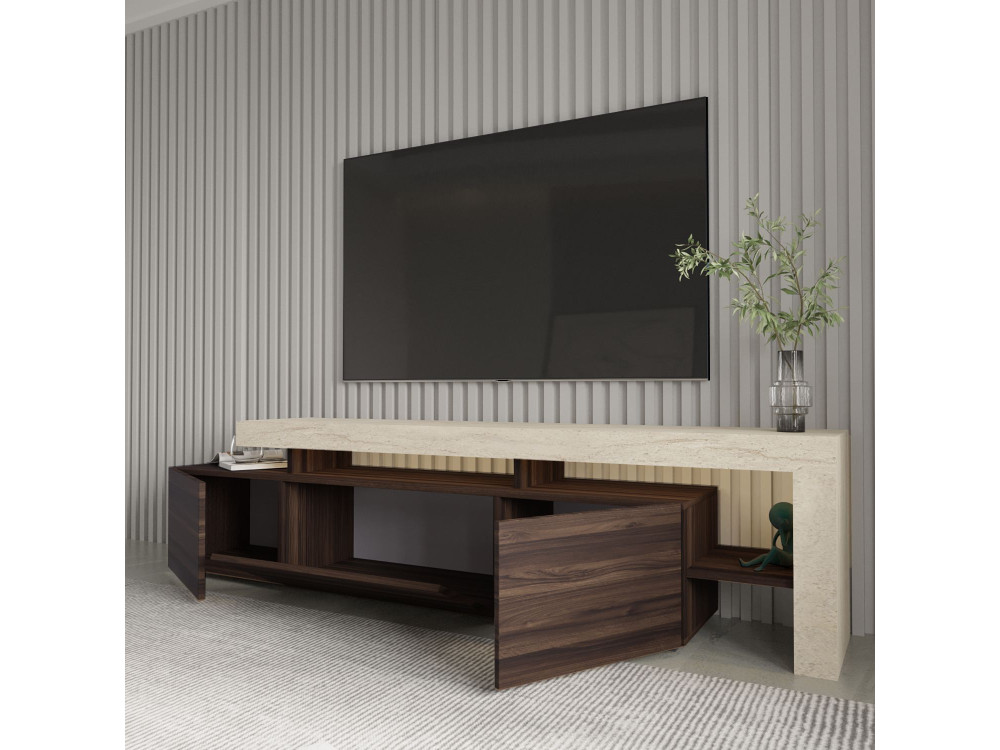Soporte de TV de madera "Beliz" - 192 x 37 x 53 cm - Marrón