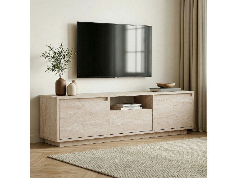 Soporte de TV de madera "Sentinel" - 160 x 30 x 42 cm - Travertino