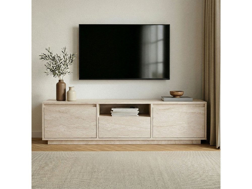 Soporte de TV de madera "Sentinel" - 160 x 30 x 42 cm - Travertino