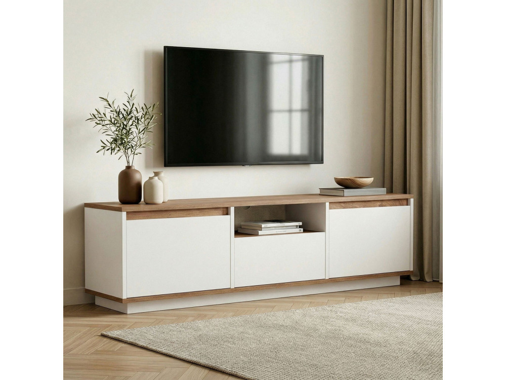 Soporte de TV de madera "Sentinel" - 160 x 30 x 42 cm - Blanco