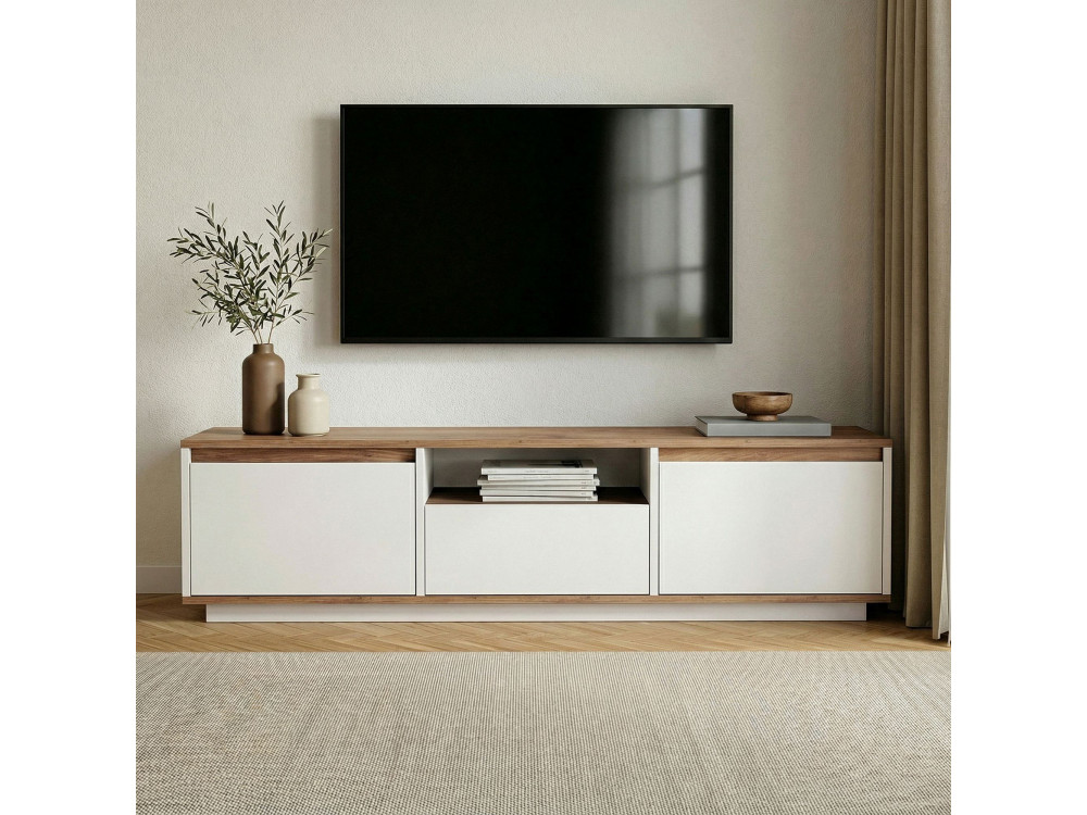 Soporte de TV de madera "Sentinel" - 160 x 30 x 42 cm - Blanco