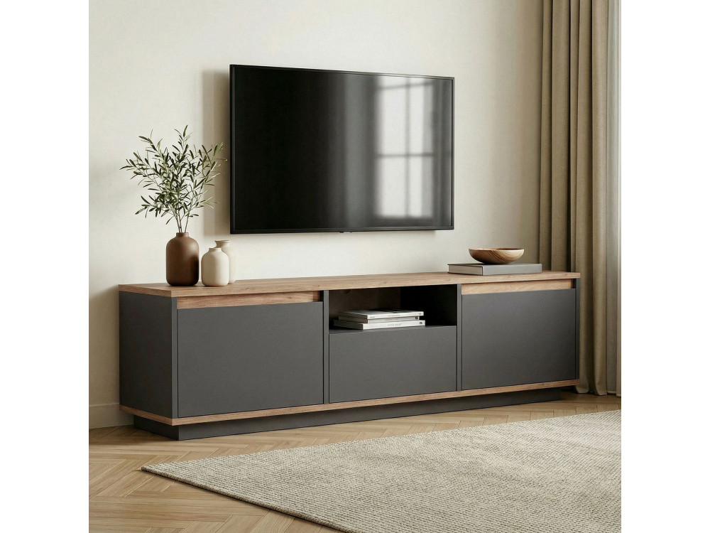 Soporte de TV de madera "Sentinel" - 160 x 30 x 42 cm - Gris antracita