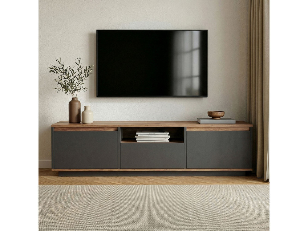 Soporte de TV de madera "Sentinel" - 160 x 30 x 42 cm - Gris antracita