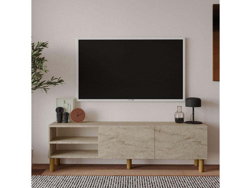 Soporte de TV de madera "River" - 150 x 31 x 48 cm - Travertino