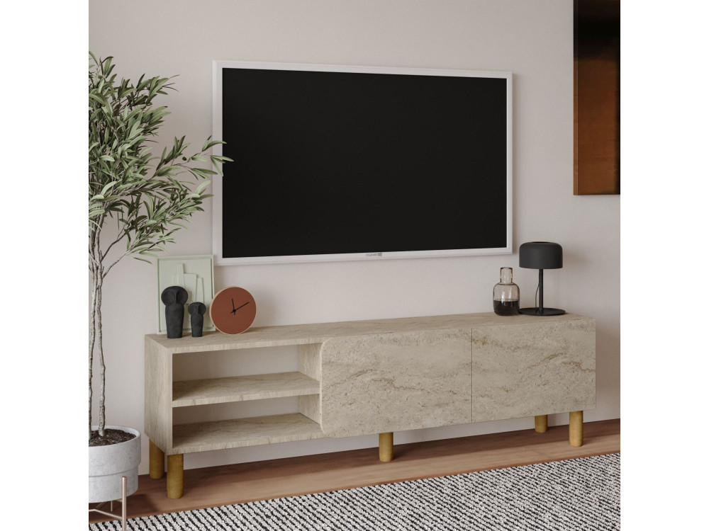 Soporte de TV de madera "River" - 150 x 31 x 48 cm - Travertino