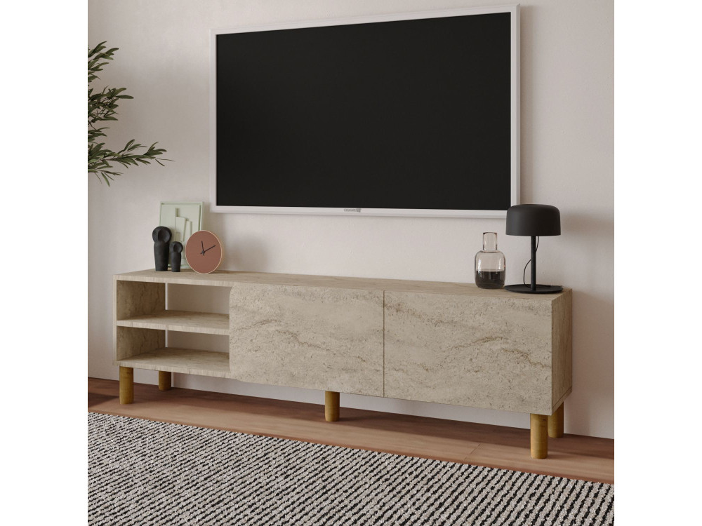 Soporte de TV de madera "River" - 150 x 31 x 48 cm - Travertino