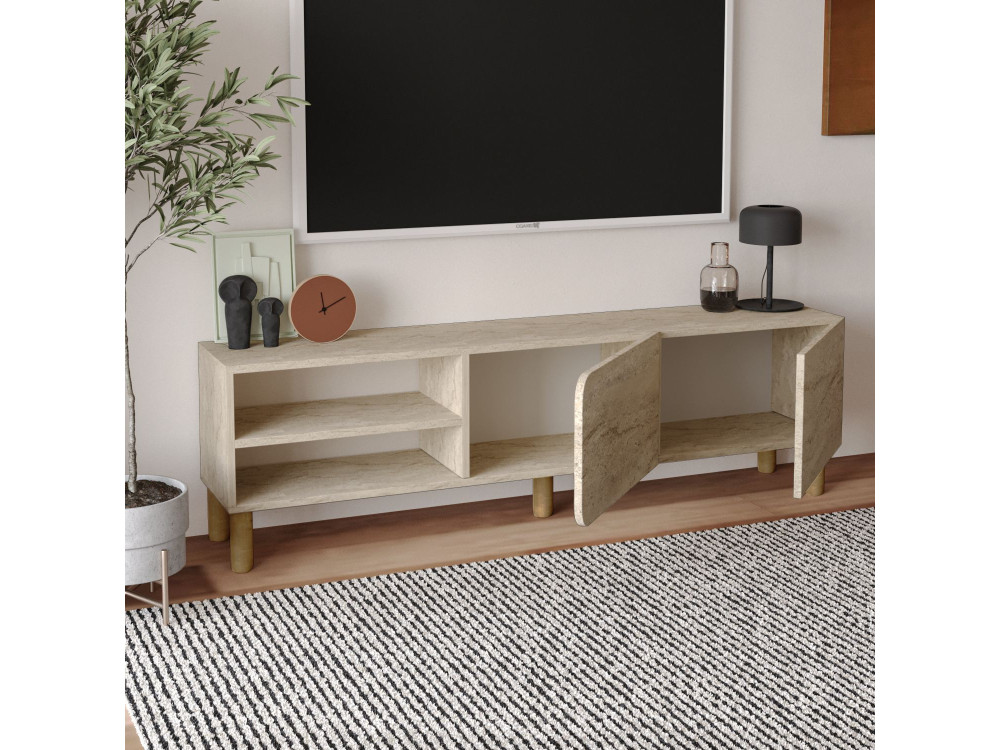 Soporte de TV de madera "River" - 150 x 31 x 48 cm - Travertino