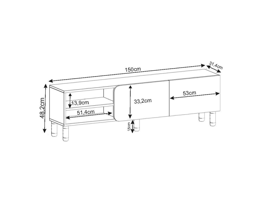Soporte de TV de madera "River" - 150 x 31 x 48 cm - Blanco