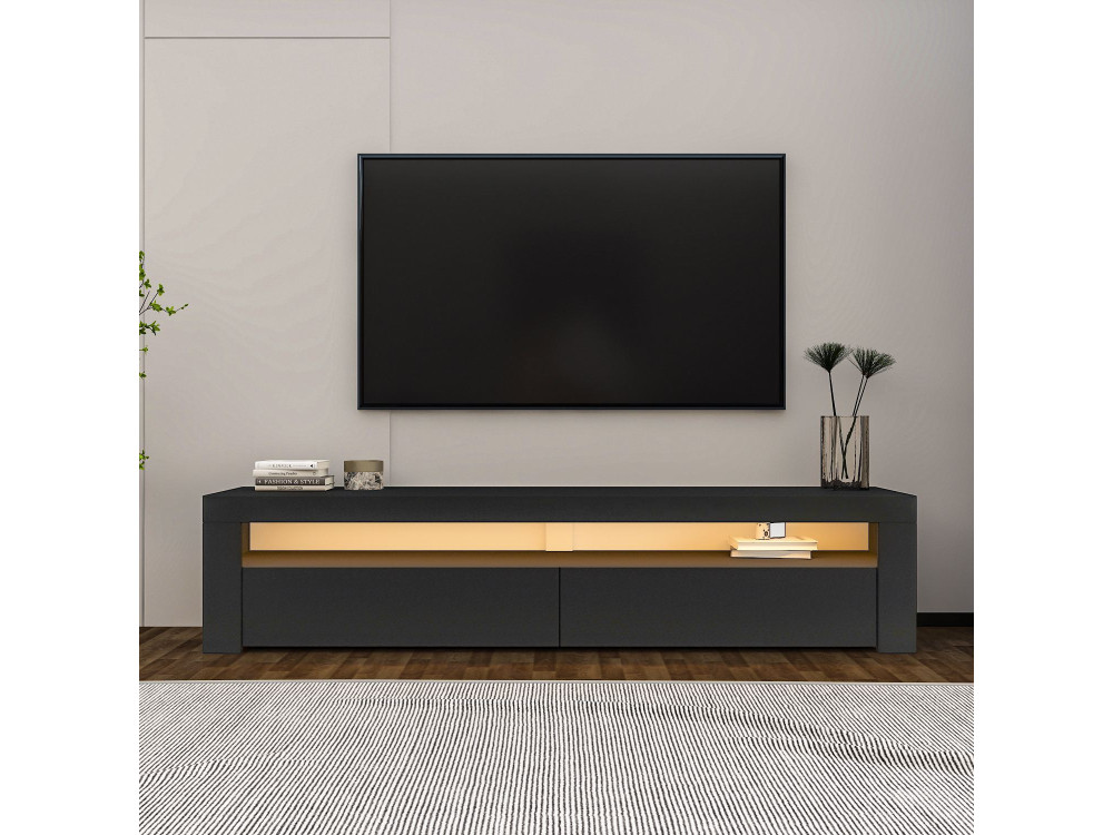 Soporte de TV de madera "Bati" - 150 x 36 x 46 cm - Gris antracita