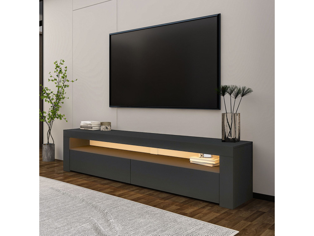 Soporte de TV de madera "Bati" - 150 x 36 x 46 cm - Gris antracita
