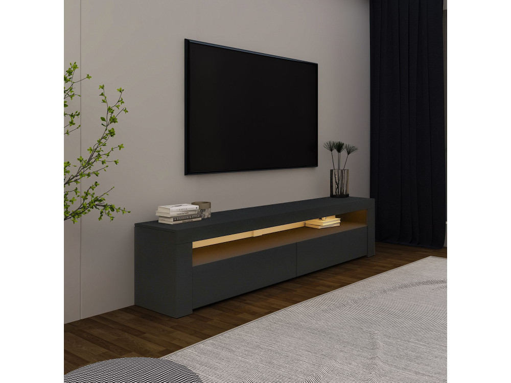 Soporte de TV de madera "Bati" - 150 x 36 x 46 cm - Gris antracita