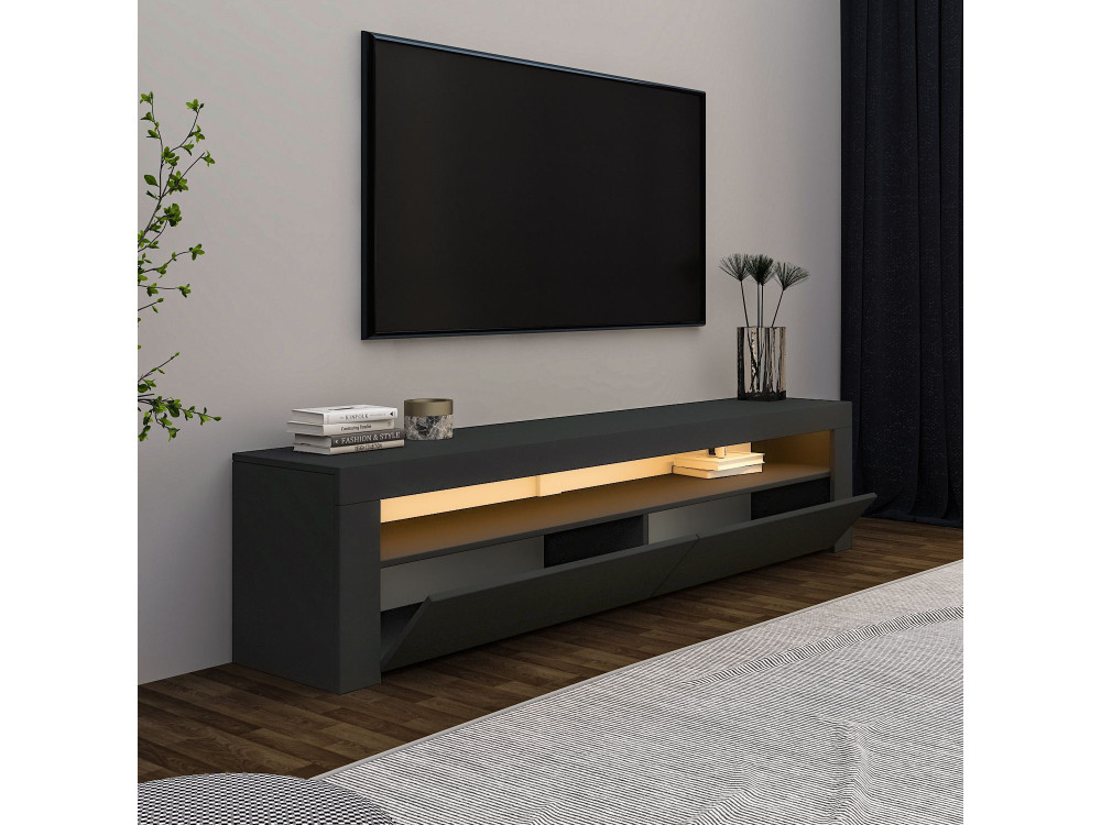 Soporte de TV de madera "Bati" - 150 x 36 x 46 cm - Gris antracita