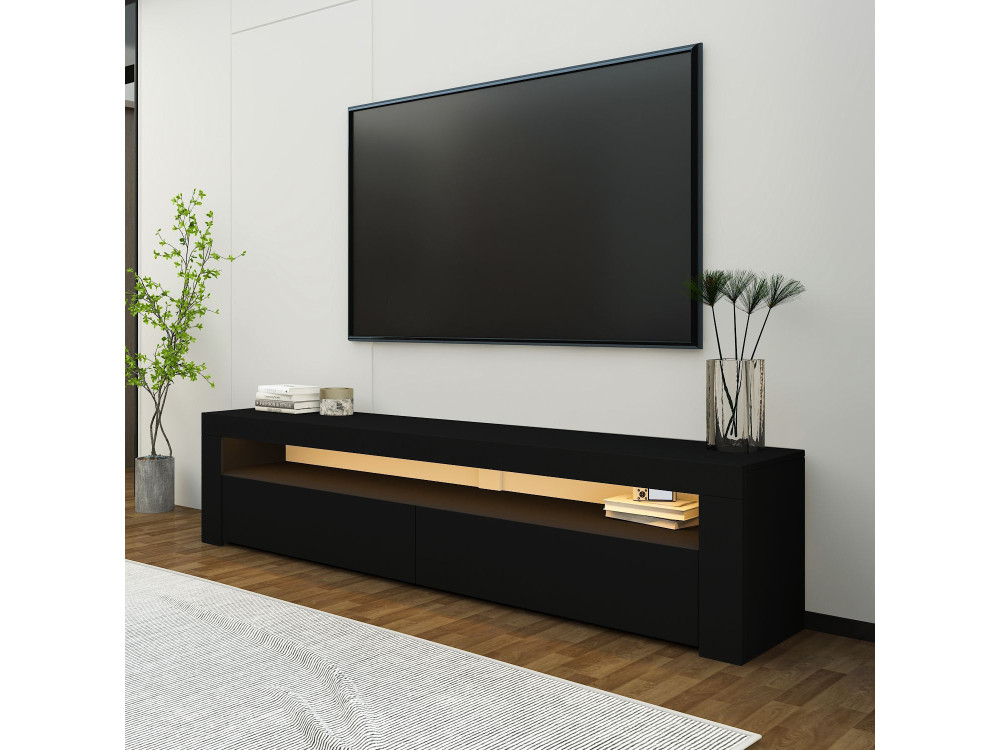 Soporte de TV de madera "Bati" - 150 x 36 x 46 cm - Negro