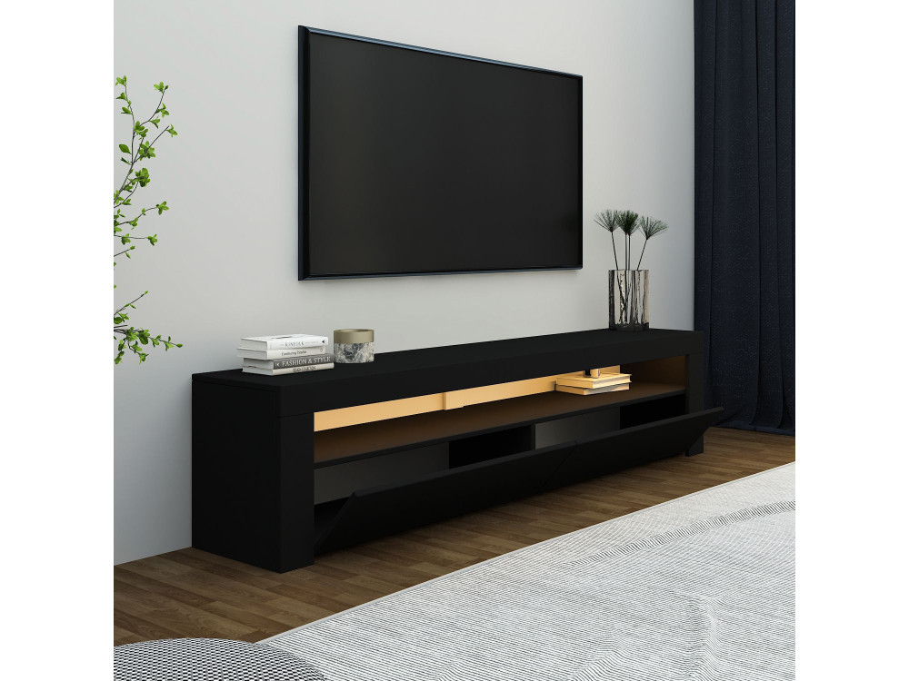 Soporte de TV de madera "Bati" - 150 x 36 x 46 cm - Negro