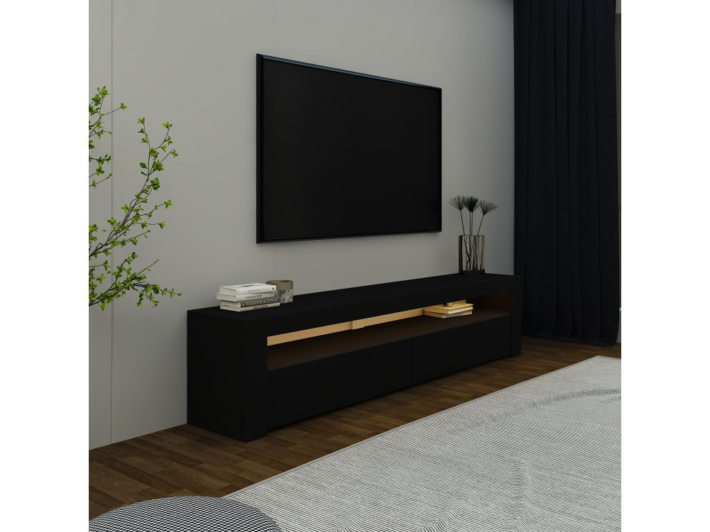 Soporte de TV de madera "Bati" - 150 x 36 x 46 cm - Negro