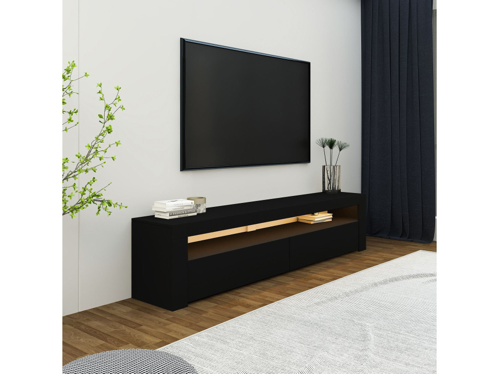 Soporte de TV de madera "Bati" - 150 x 36 x 46 cm - Negro