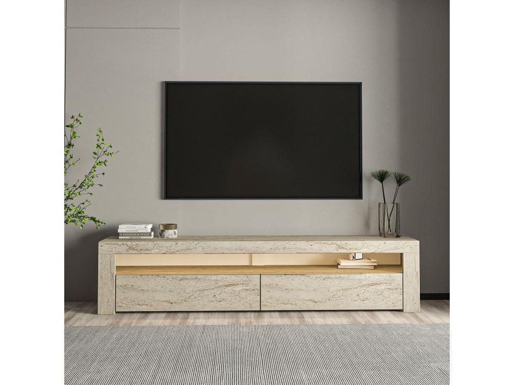 Soporte de TV de madera "Bati" - 150 x 36 x 46 cm - Travertino