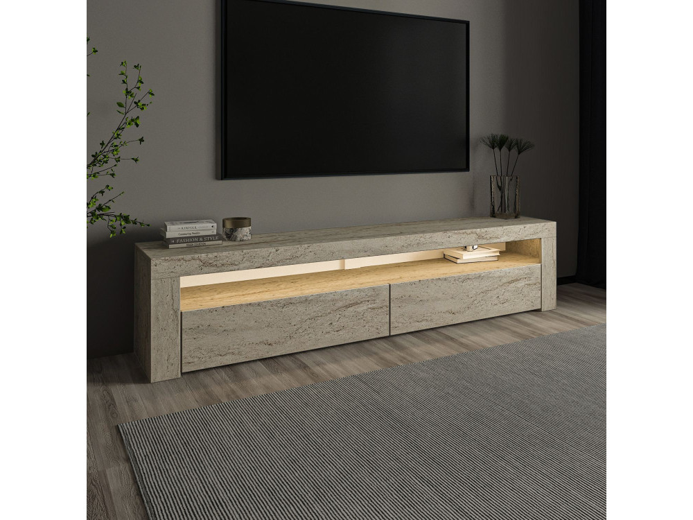 Soporte de TV de madera "Bati" - 150 x 36 x 46 cm - Travertino