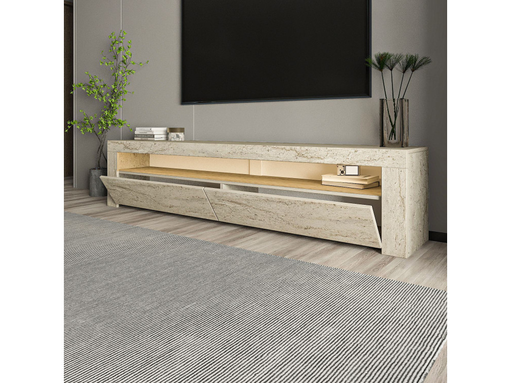 Soporte de TV de madera "Bati" - 150 x 36 x 46 cm - Travertino