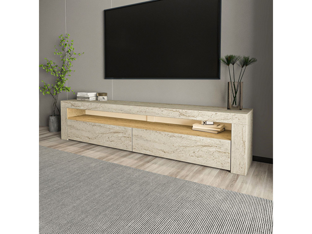 Soporte de TV de madera "Bati" - 150 x 36 x 46 cm - Travertino