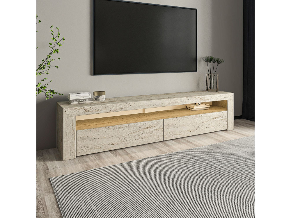 Soporte de TV de madera "Bati" - 150 x 36 x 46 cm - Travertino
