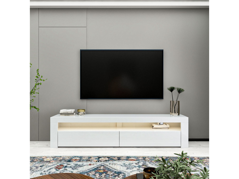 Soporte de TV de madera "Bati" - 150 x 36 x 46 cm - Blanco