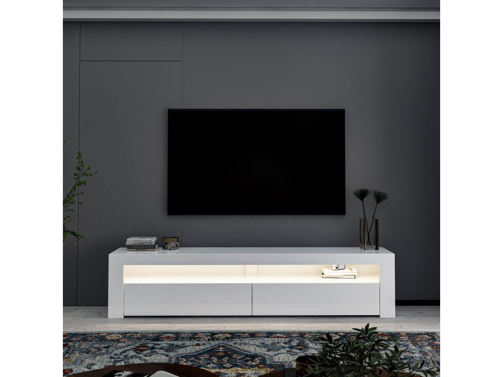 Soporte de TV de madera "Bati" - 150 x 36 x 46 cm - Blanco