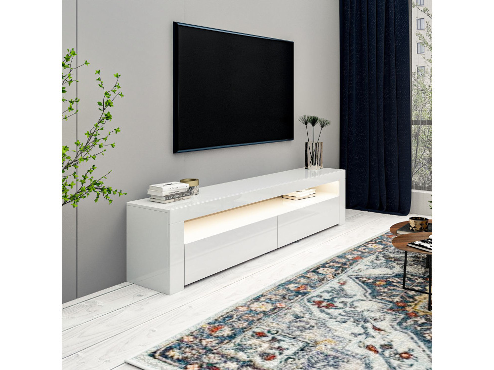 Soporte de TV de madera "Bati" - 150 x 36 x 46 cm - Blanco